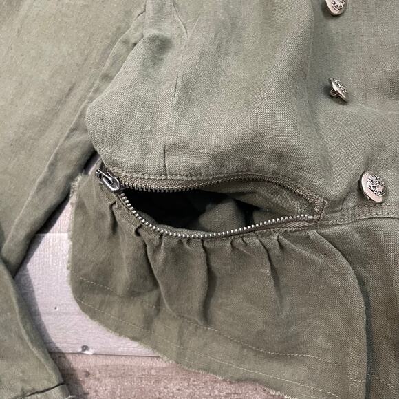 International Concepts INC Military Style Jacket 100% Linen Button Up Green Sz L - Picture 9 of 15